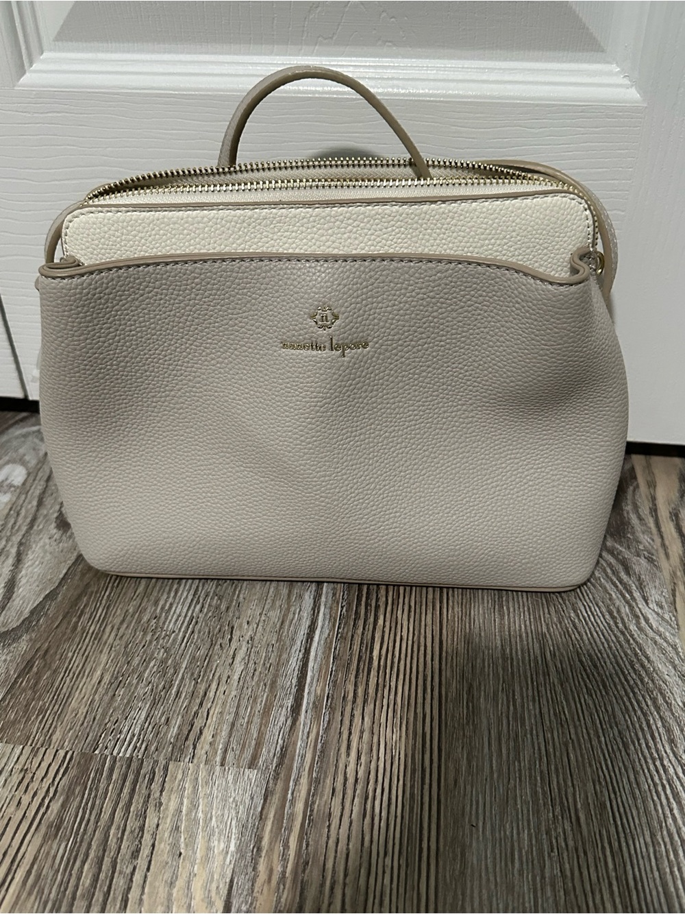 Nanette Lepore Cream and Beige Pebbled Leather Crossbody Satchel